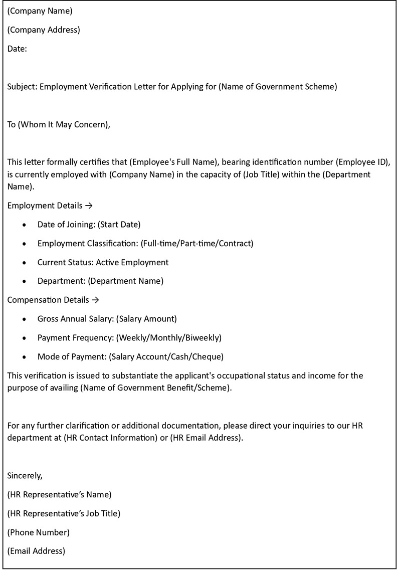 Employment Verification Letter for Claiming Government Benefits