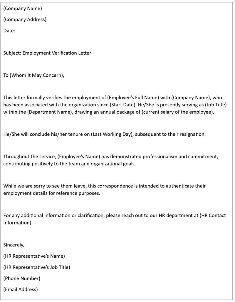 Employment Verification Letter for Current Employees