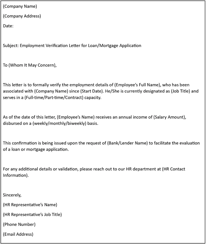 Employment Verification Letter for Mortgage or Loan