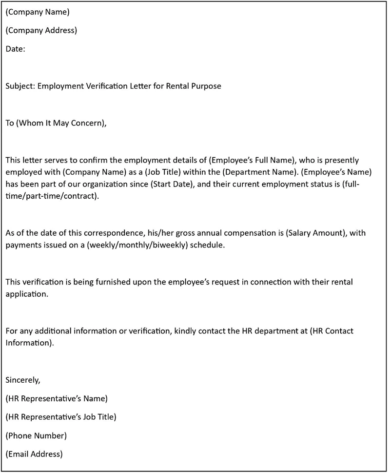 Employment Verification Letter for Rent Purpose