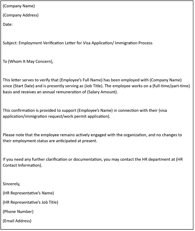 Employment Verification Letter for Visa or Immigration Process